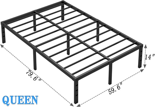 Metal Bed Frame,Queen Size Bed Frame with Storage Space,Heavy Duty Sturdy Mattress Foundation,Easy Assembly,No Box Spring Needed, Black,14 Inch,Queen
