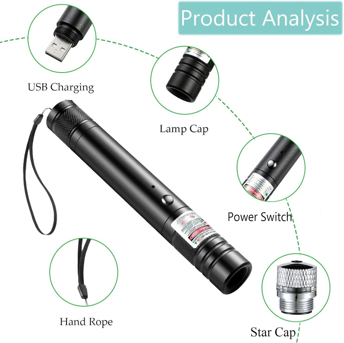 Long Range Laser Pointer, USB Rechargeable Laser Pointer, Suitable for TV, LED, LCD Screen Demonstration and so On.