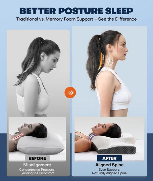 Doctor Approved Memory Foam Cervical Pillow - Ergonomic Design for Side, Back & Stomach Sleepers