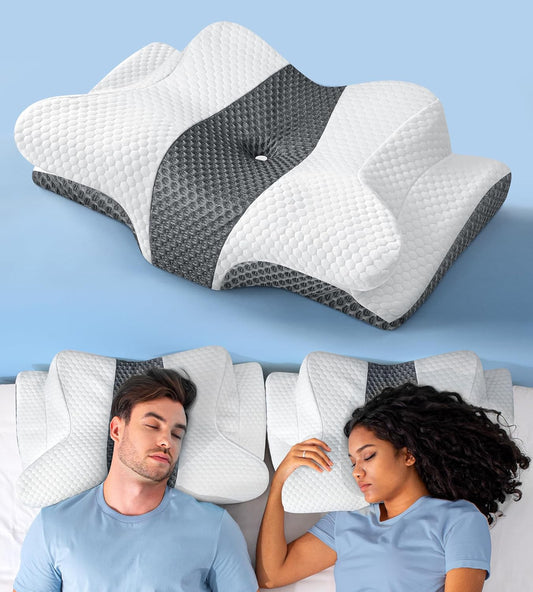 Doctor Approved Memory Foam Cervical Pillow - Ergonomic Design for Side, Back & Stomach Sleepers