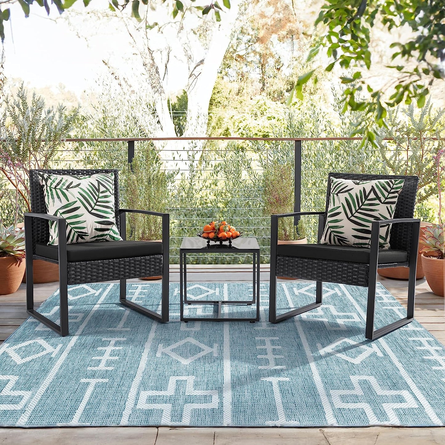 Black 3-Piece Wicker Patio Set with Coffee Table
