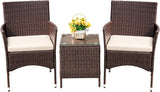 3-Piece Rattan Wicker Patio Set - Outdoor Garden Furniture with Table (Brown/Beige)