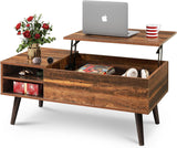 Wood Lift Top Coffee Table with Hidden Compartment and Adjustable Storage Shelf, Lift Tabletop Dining Table for Home Living Room, Office, Rustic Oak