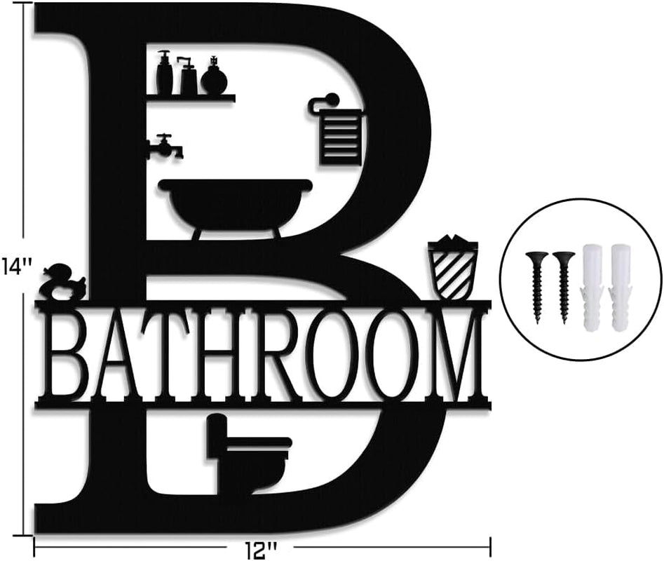 Metal Bathroom Wall Decor, Farmhouse Metal Bathroom Wall Art, Funny Bathroom Sign for Modern Home Hanging Decorations. (Black - 12 X 14 Inch)