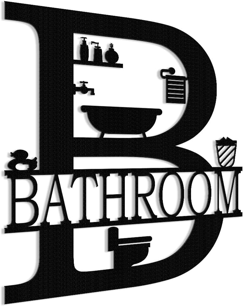 Metal Bathroom Wall Decor, Farmhouse Metal Bathroom Wall Art, Funny Bathroom Sign for Modern Home Hanging Decorations. (Black - 12 X 14 Inch)