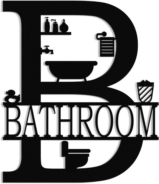 Metal Bathroom Wall Decor, Farmhouse Metal Bathroom Wall Art, Funny Bathroom Sign for Modern Home Hanging Decorations. (Black - 12 X 14 Inch)