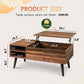 Wood Lift Top Coffee Table with Hidden Compartment and Adjustable Storage Shelf, Lift Tabletop Dining Table for Home Living Room, Office, Rustic Oak