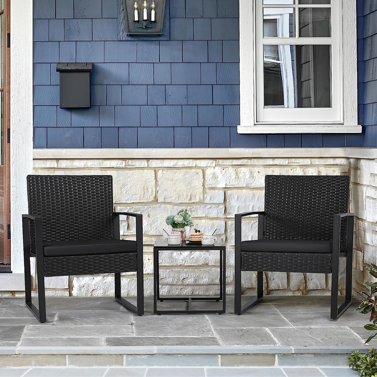 Black 3-Piece Wicker Patio Set with Coffee Table