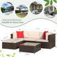 5-Piece Beige Wicker Patio Sofa Set with Cushions & Glass Table