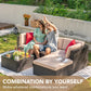 5-Piece Beige Wicker Patio Sofa Set with Cushions & Glass Table
