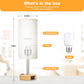 Bedside Table Lamp for Bedroom - 3 Way Dimmable Touch Lamp USB C Charging Ports and AC Outlet, Small Lamp Wood Base round Flaxen Fabric Shade for Living Room, Desk, LED Bulb Included