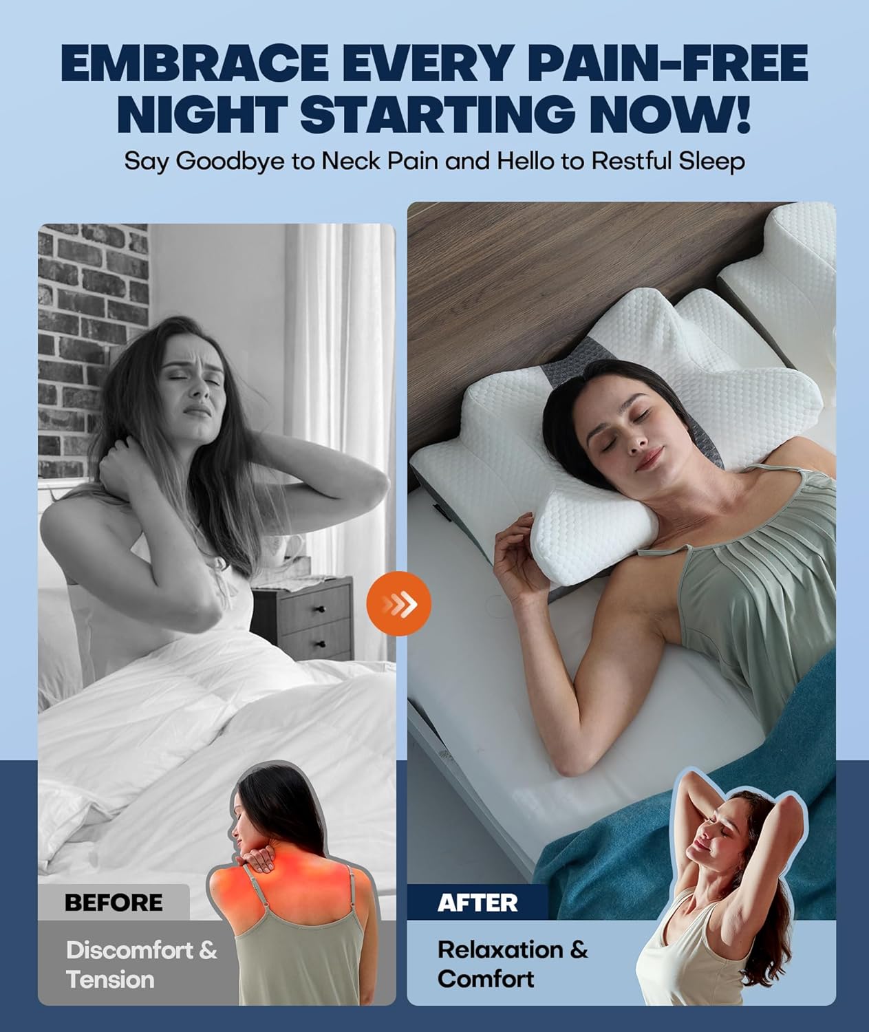 Doctor Approved Memory Foam Cervical Pillow - Ergonomic Design for Side, Back & Stomach Sleepers