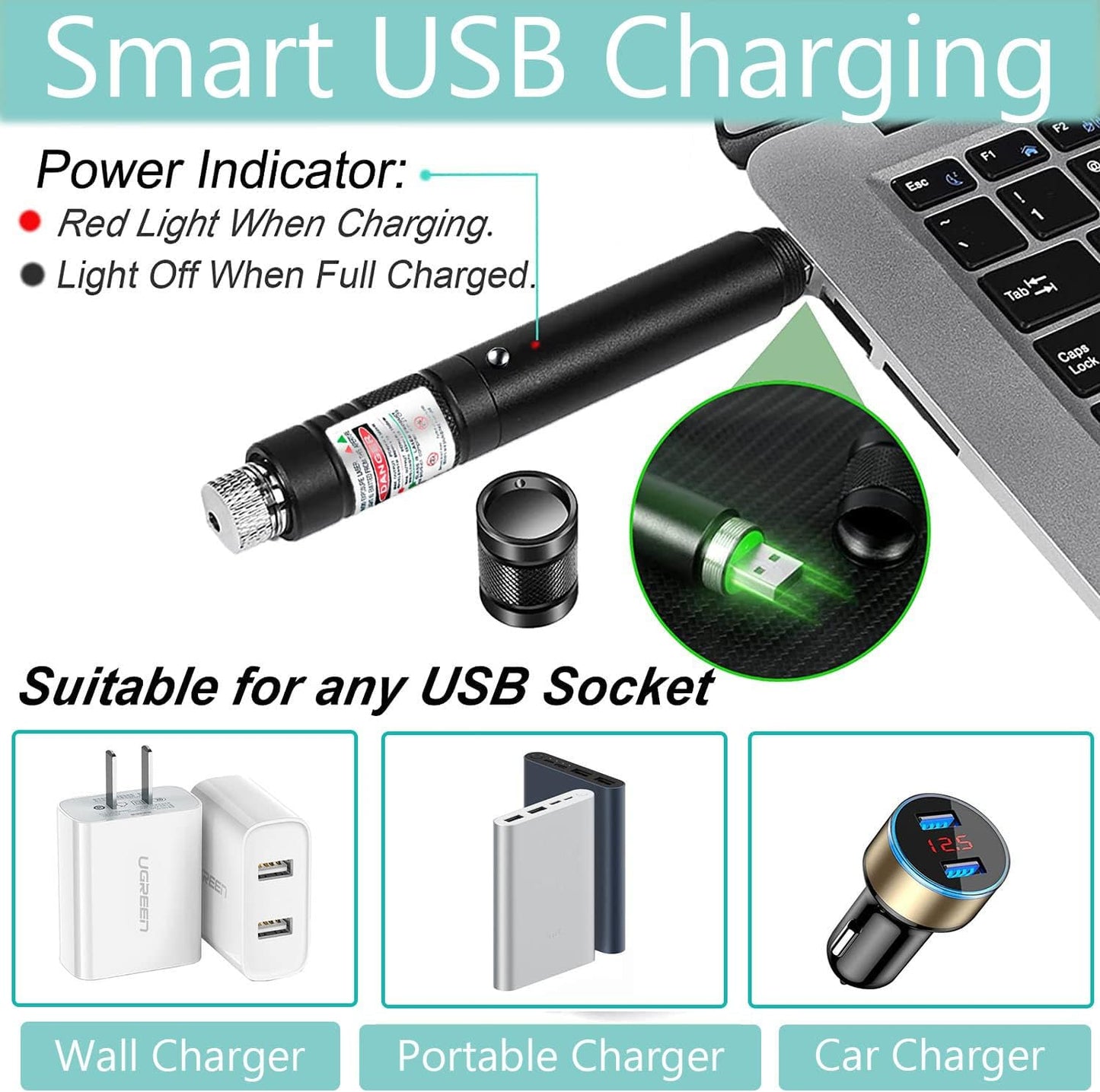 Long Range Laser Pointer, USB Rechargeable Laser Pointer, Suitable for TV, LED, LCD Screen Demonstration and so On.