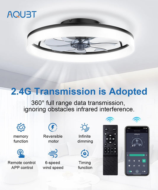 Ceiling Fans with Lights and Remote, 20" Modern Low Profile Ceiling Fan with Light, Stepless Color Temperature Change and 6 Speeds for Bedroom, Kids Room and Living Room (Black)