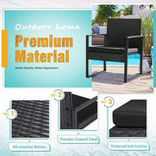 Black 3-Piece Wicker Patio Set with Coffee Table