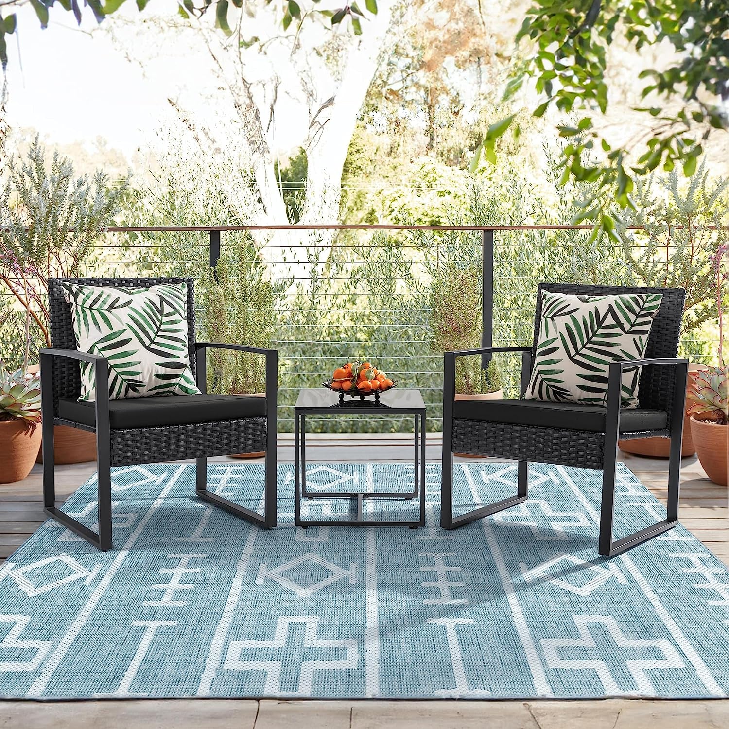 Black 3-Piece Wicker Patio Set with Coffee Table