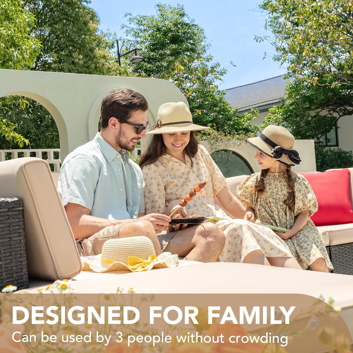 5-Piece Beige Wicker Patio Sofa Set with Cushions & Glass Table