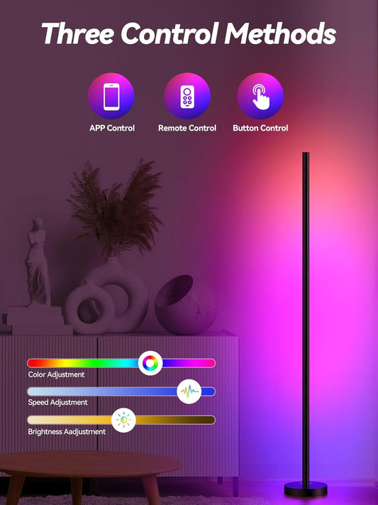 Corner Floor Lamp, LED Corner Lamp with App and Remote Control, RGBICW 16 Million DIY Colors & 68+ Scene, Music Sync, Color Changing Smart Ambient Light for Living Rooms, Bedrooms, and Gaming Rooms