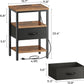 Nightstand with Charging Station, Bed Side Table with Adjustable Fabric Drawer, Night Stand for Bedroom, 3-Tier Storage End Table, for Living Room, Rustic Brown and Black
