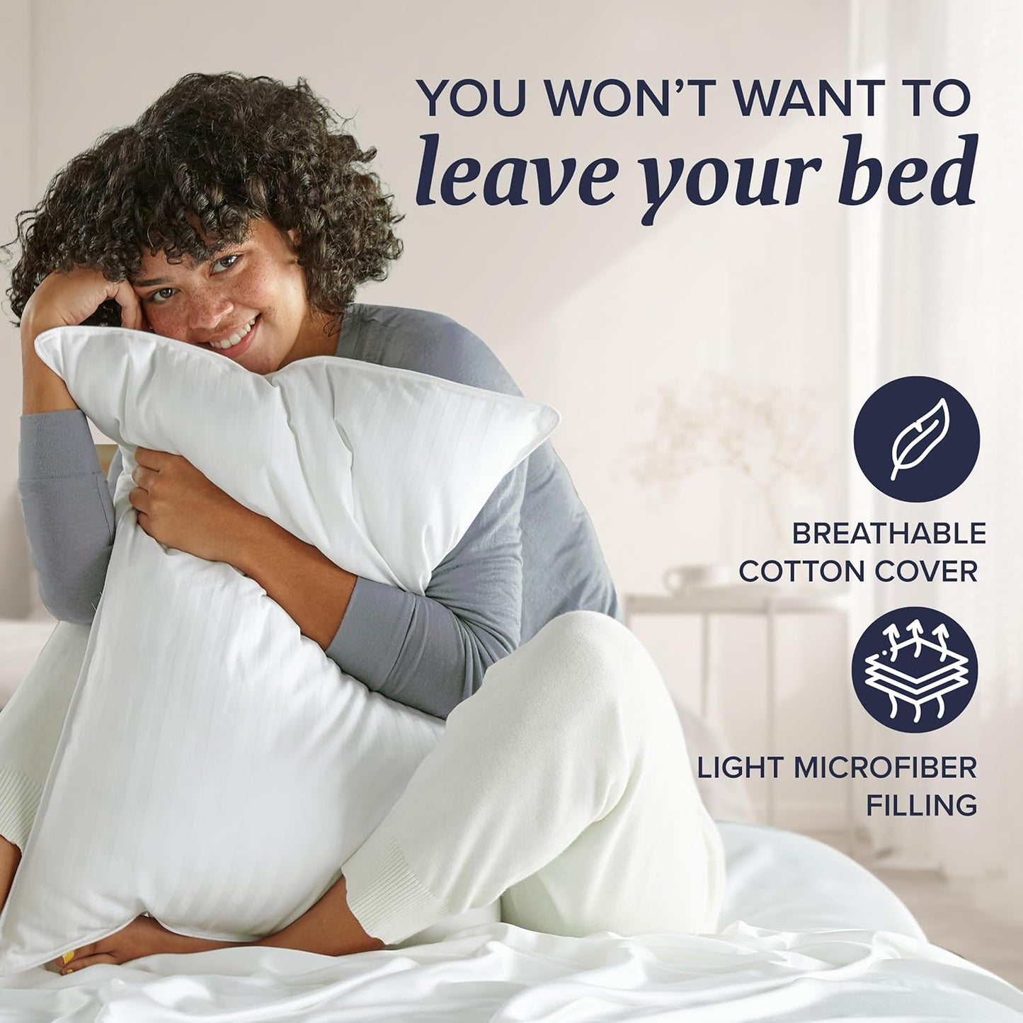 Bed Pillows Standard/Queen Size Set of 2 - Original down Alternative Pillow for Sleeping - Bedding for Back, Stomach or Side Sleepers